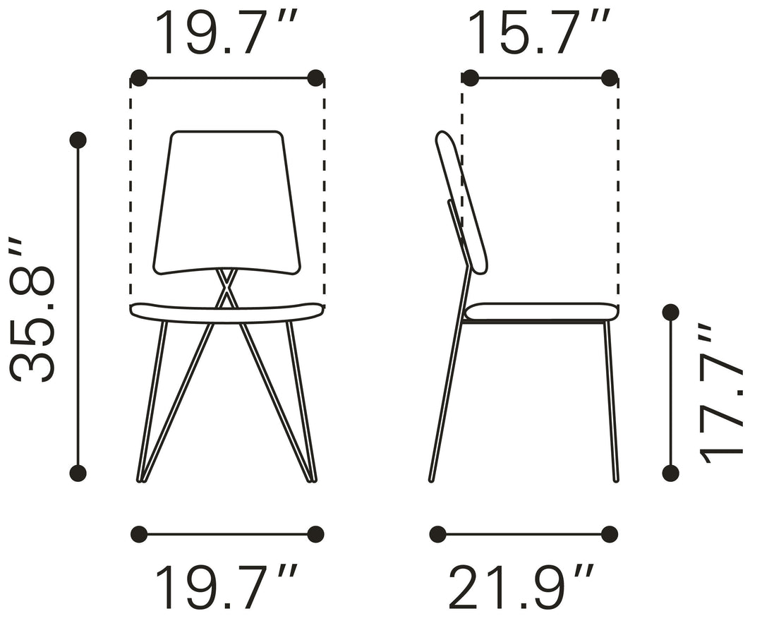 Zuo Chloe Dining Chair (Set of 2) Gray & Gold