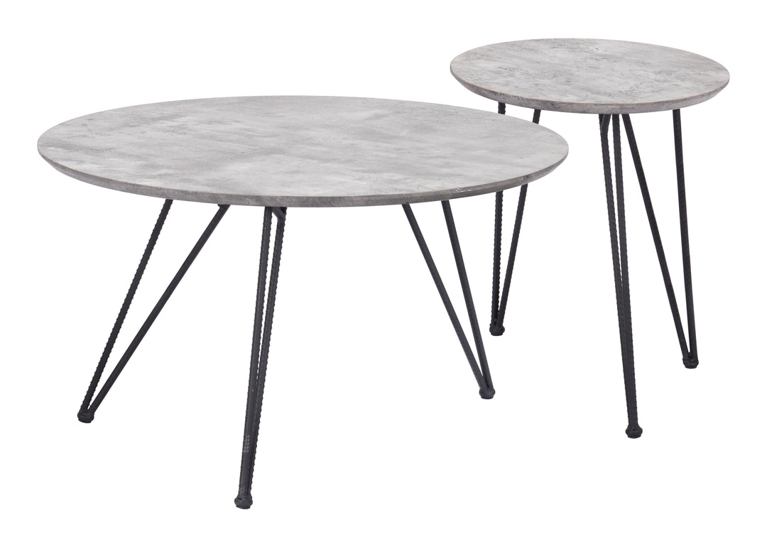 Zuo Kerris Coffee Table Set (2-Piece) Gray & Black