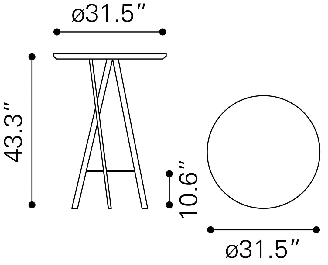 Zuo Metz Bar Table Gray