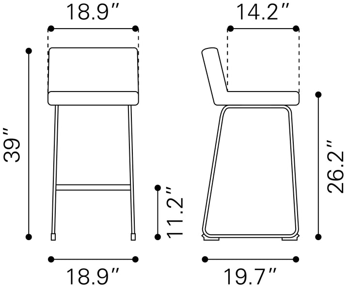 Zuo Pago Barstool (Set of 2) Black