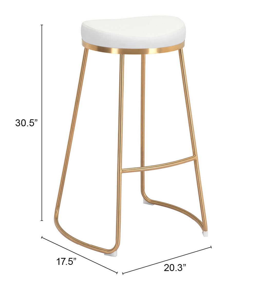 Zuo Bree Barstool (Set of 2) White & Gold