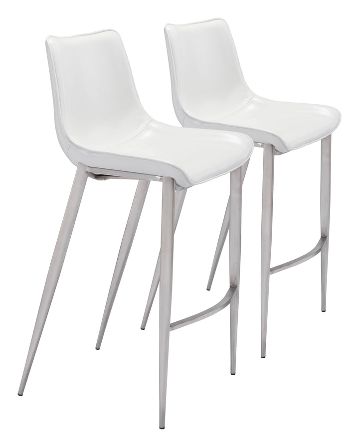 Zuo Magnus Barstool (Set of 2) White & Silver