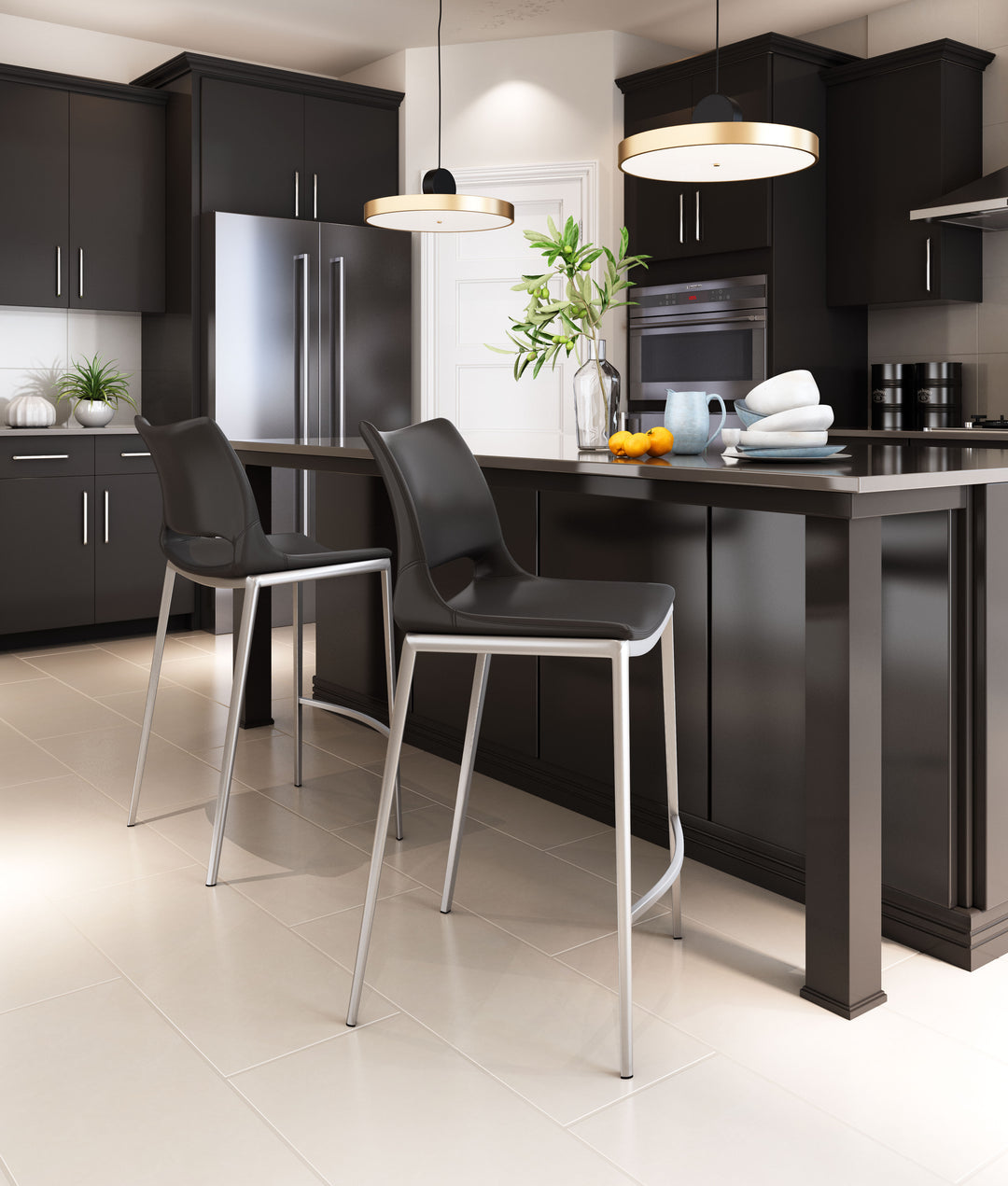 Zuo Ace Counter Stool (Set of 2) Black & Silver