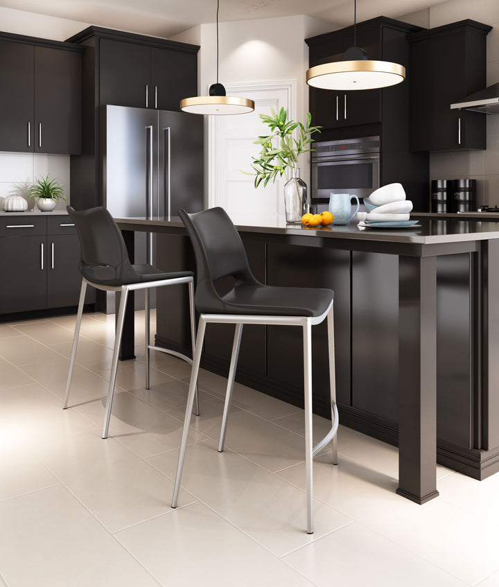 Zuo Ace Counter Stool (Set of 2) Black & Silver