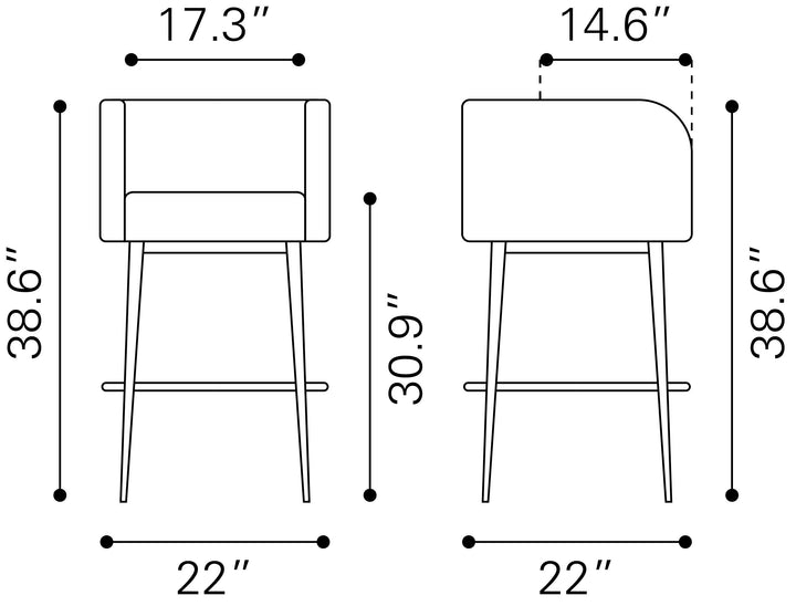 Zuo Horbat Barstool (Set of 2) Brown