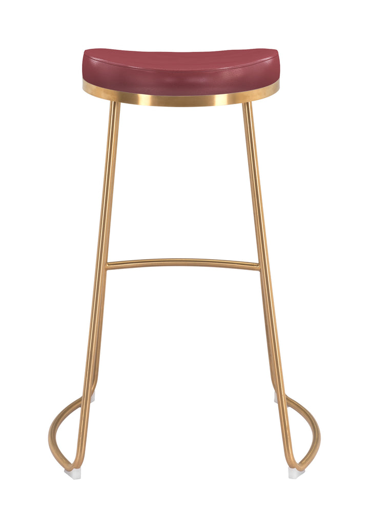 Zuo Bree Barstool (Set of 2) Burgundy & Gold