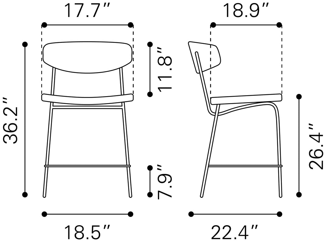Zuo Charon Counter Stool (Set of 2) Vintage Brown