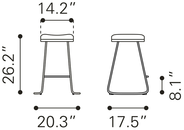 Zuo Bree Counter Stool (Set of 2) Burgundy & Gold
