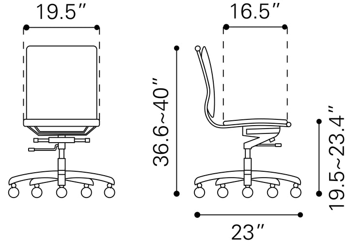 Zuo Lider Plus Armless Office Chair Gray