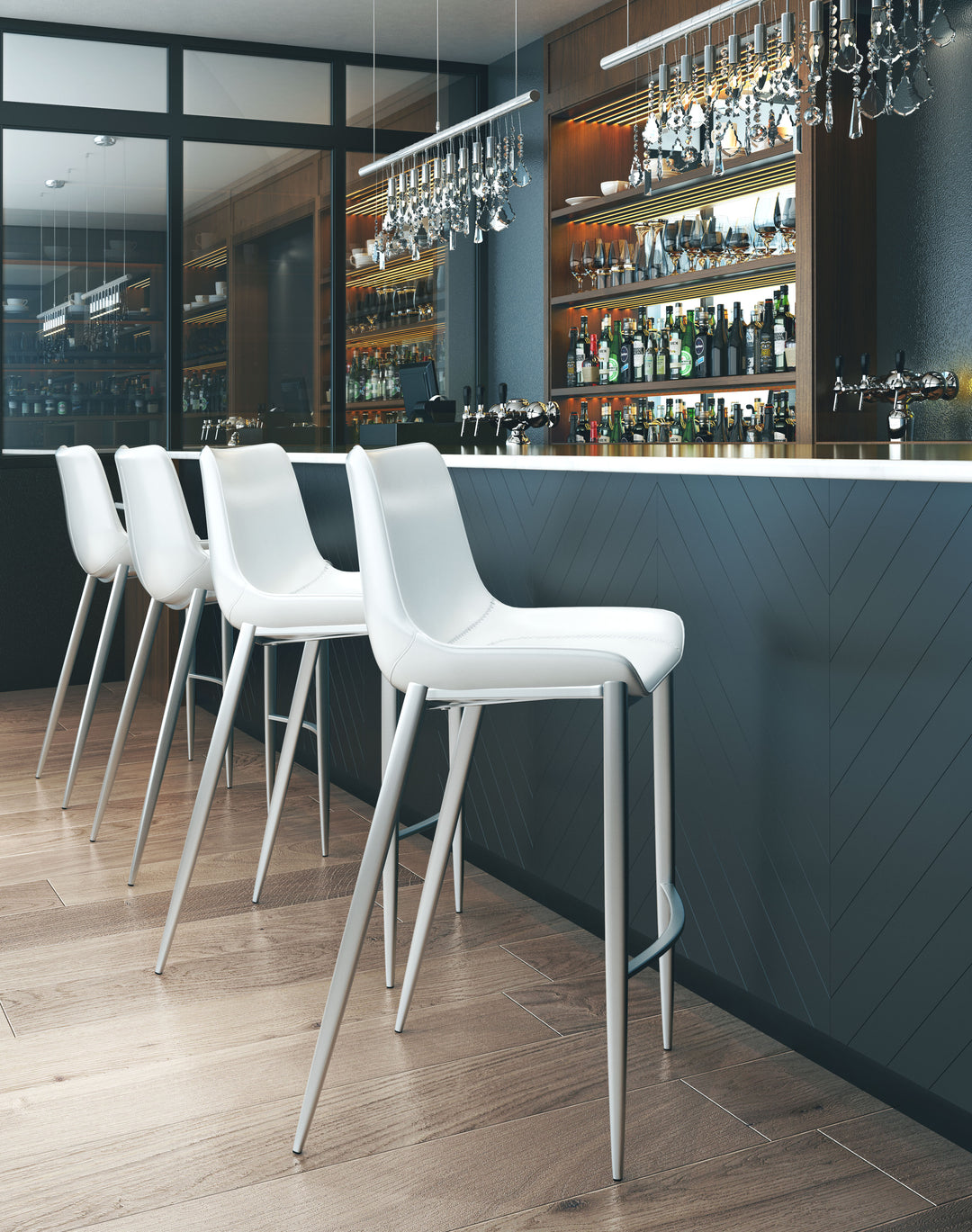 Zuo Magnus Barstool (Set of 2) White & Silver
