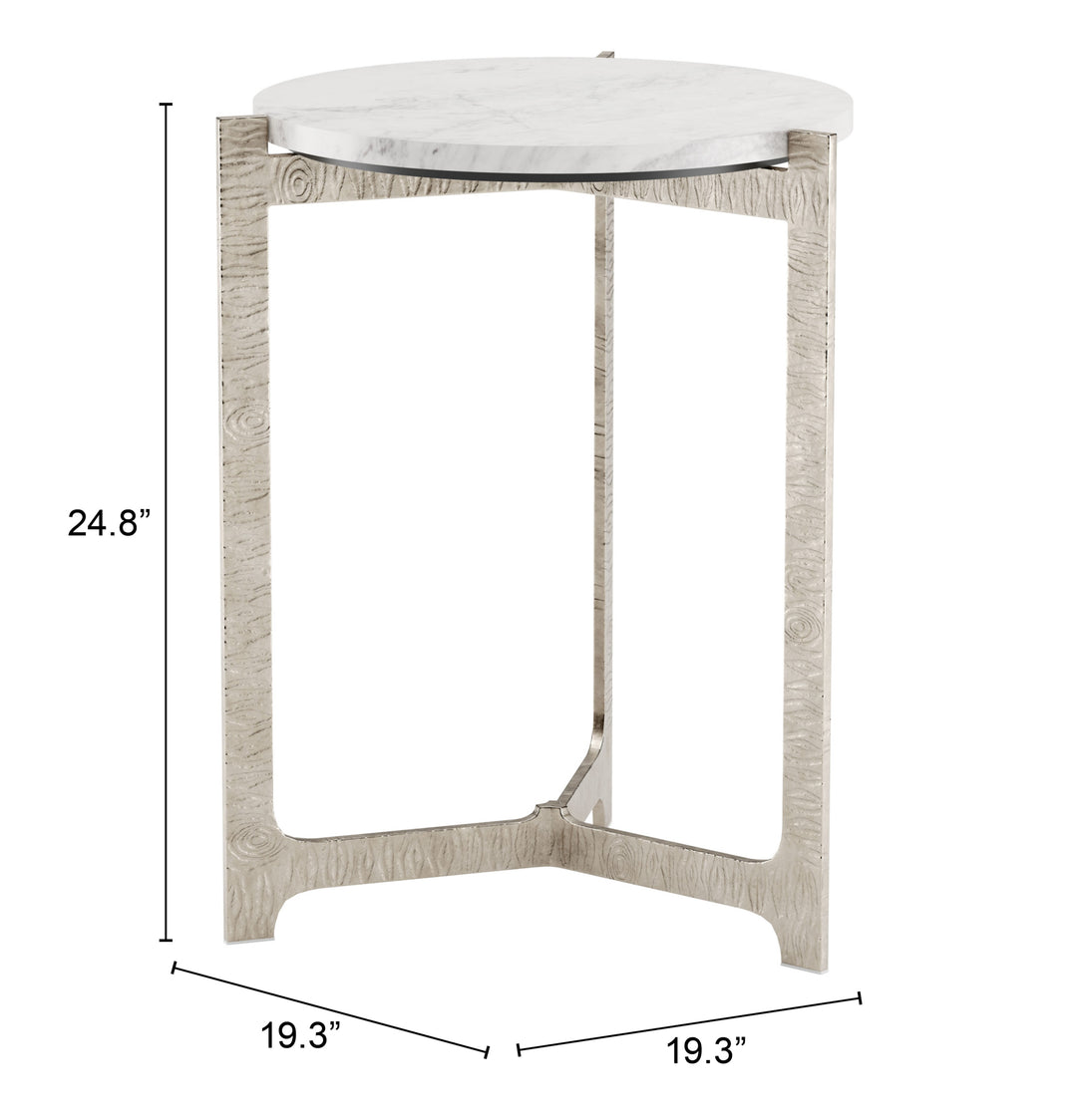 Zuo Barmas Side Table White & Silver