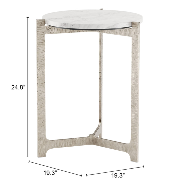 Zuo Barmas Side Table White & Silver