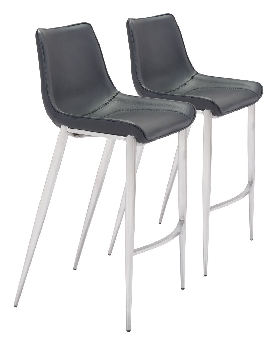 Zuo Magnus Barstool (Set of 2) Black & Silver