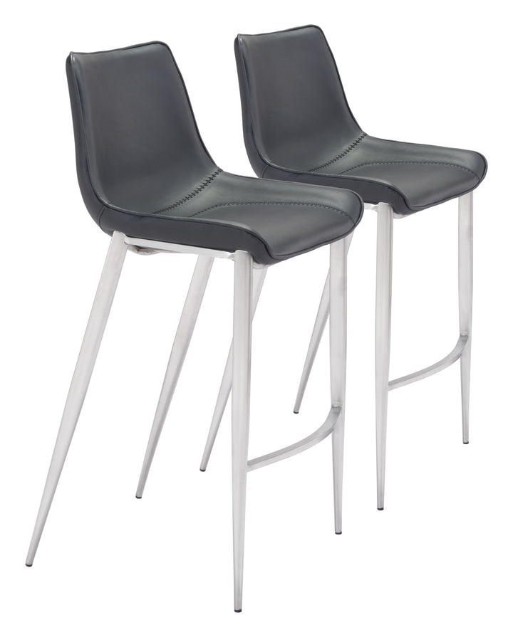 Zuo Magnus Barstool (Set of 2) Black & Silver