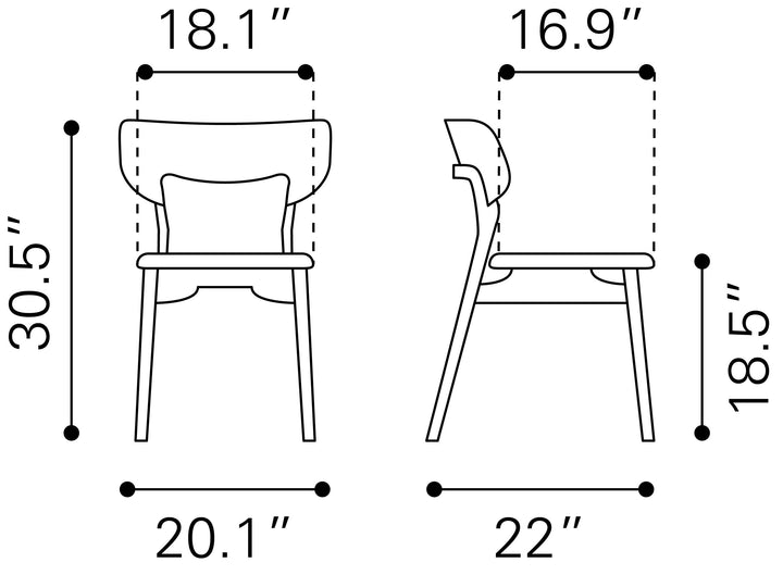 Zuo Russell Dining Chair (Set of 2) Walnut & Light Gray