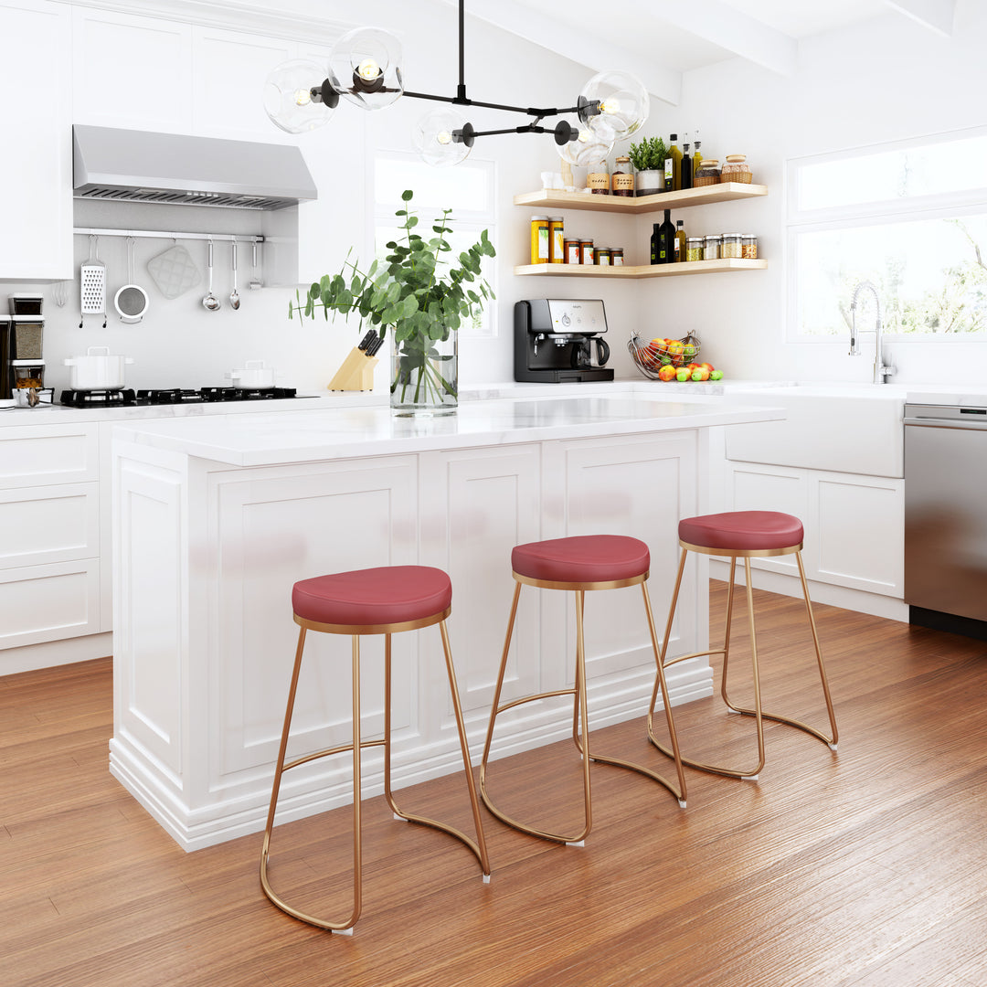 Zuo Bree Counter Stool (Set of 2) Burgundy & Gold