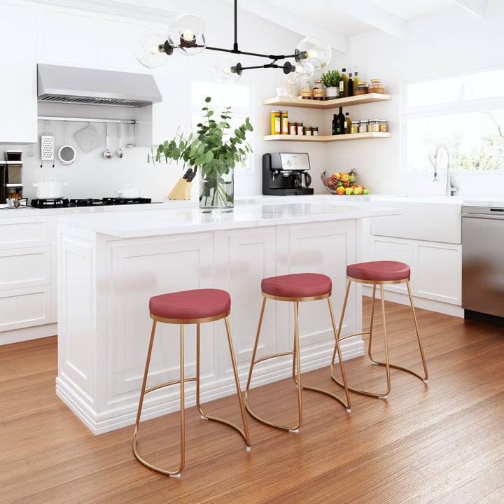 Zuo Bree Counter Stool (Set of 2) Burgundy & Gold