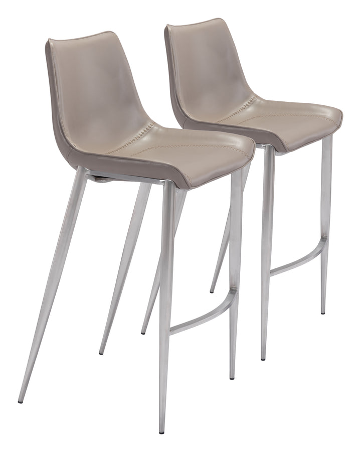 Zuo Magnus Barstool (Set of 2) Brown & Silver
