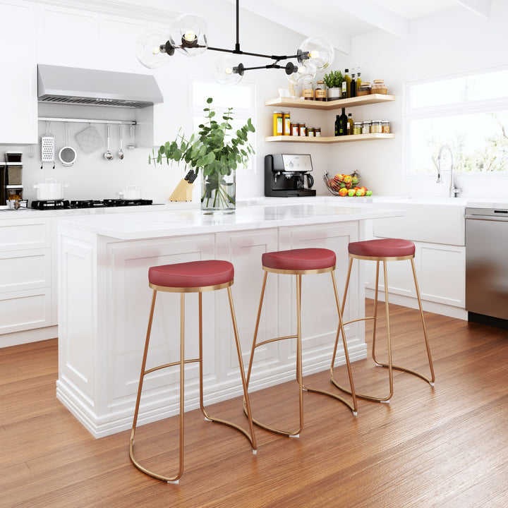 Zuo Bree Barstool (Set of 2) Burgundy & Gold