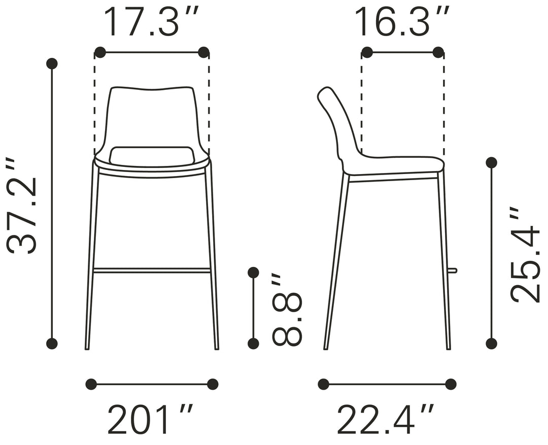 Zuo Ace Counter Stool (Set of 2) Black & Silver