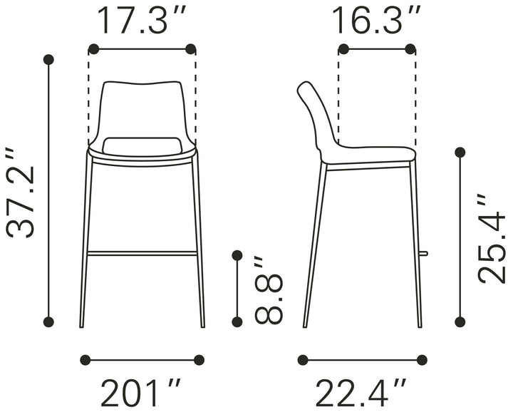 Zuo Ace Counter Stool (Set of 2) Black & Silver