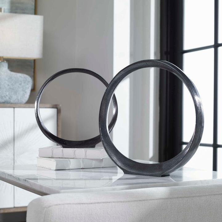 Uttermost Orbits Black Ring Sculptures Set/2