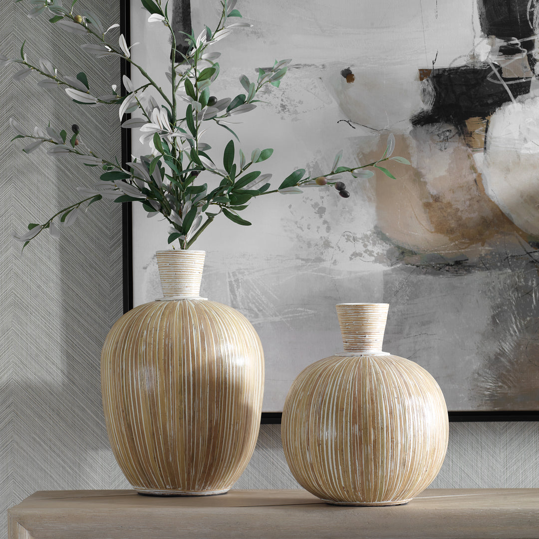 Uttermost Islander White Washed Vases, S/2