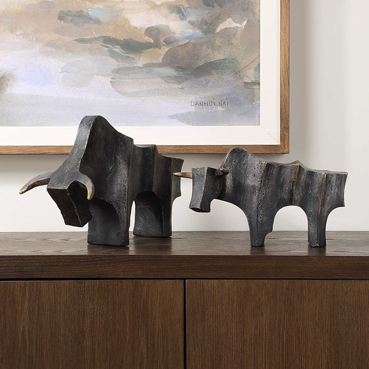 Uttermost Regal Bull Bronze Sculptures Set/2