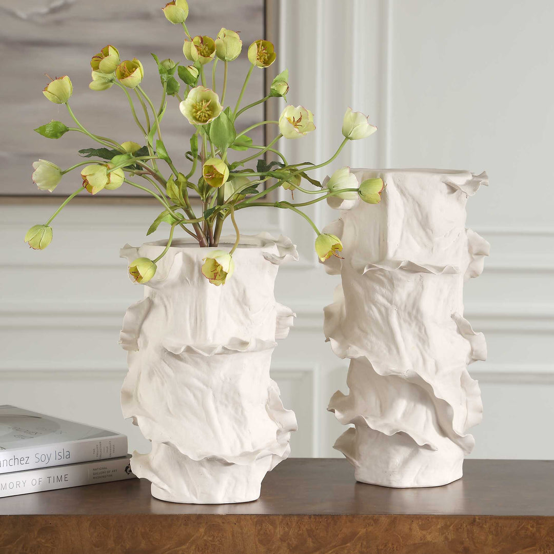Uttermost Ripple Crest White Vases Set/2