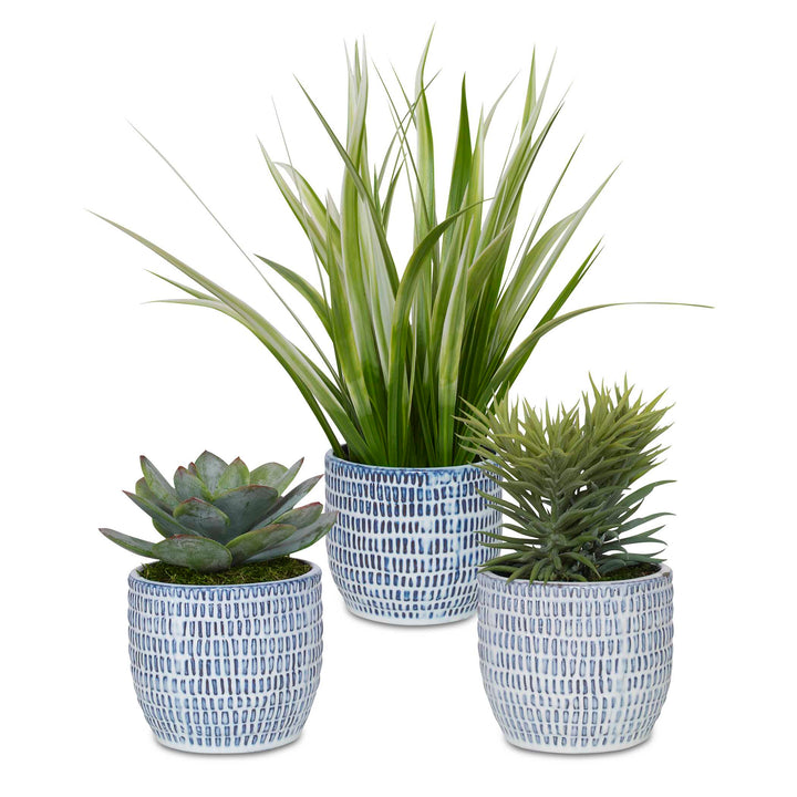 Uttermost Puebla Greenery In Blue & White Pots Set/3