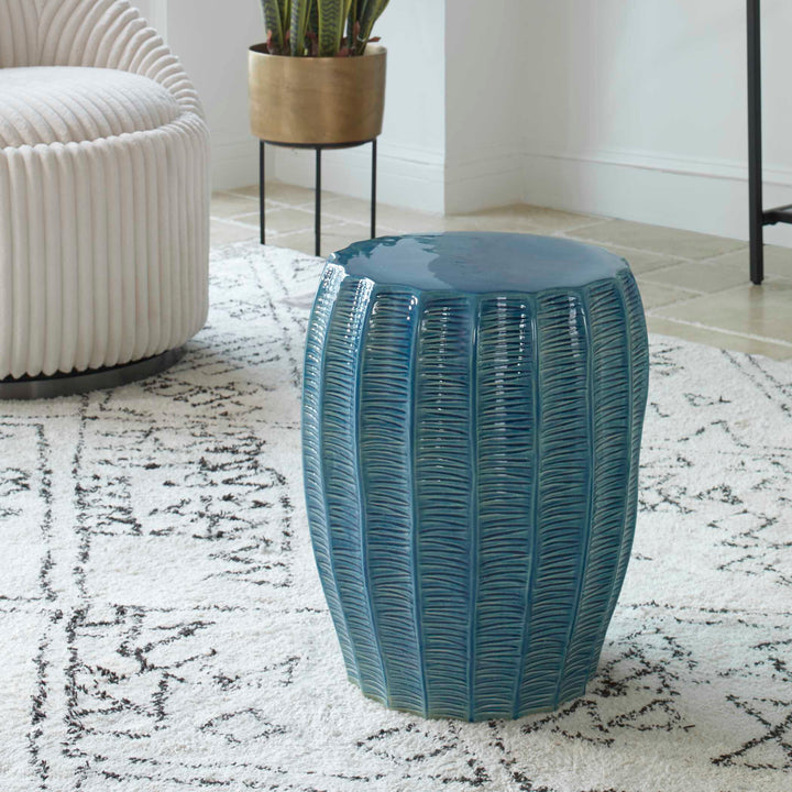 Uttermost Harbor Aqua Blue Garden Stool