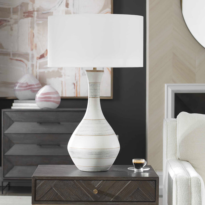 Uttermost Potter Striped Ivory Blue Table Lamp