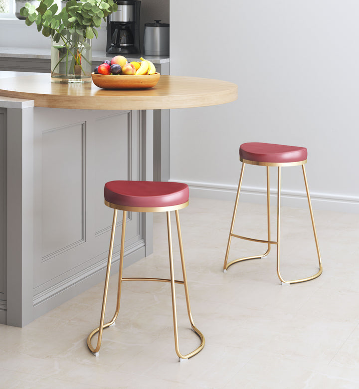 Zuo Bree Counter Stool (Set of 2) Burgundy & Gold