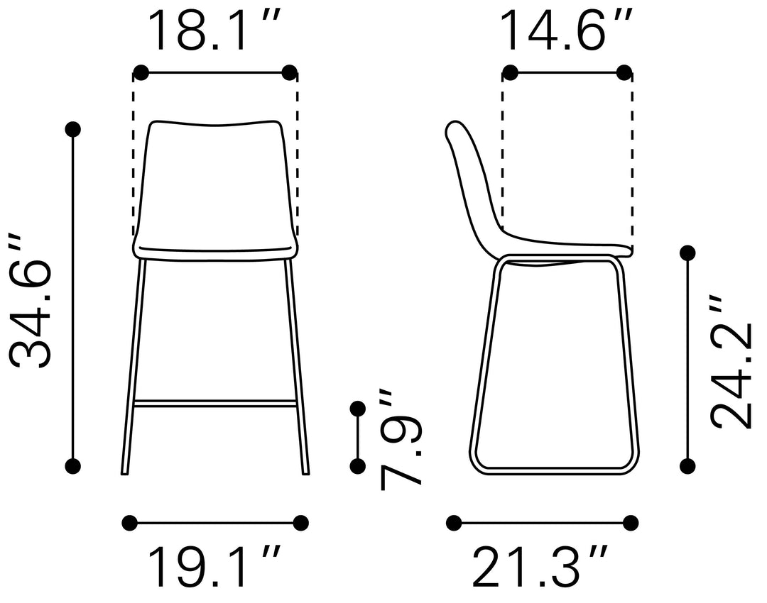 Zuo Smart Counter Stool (Set of 2) Charcoal