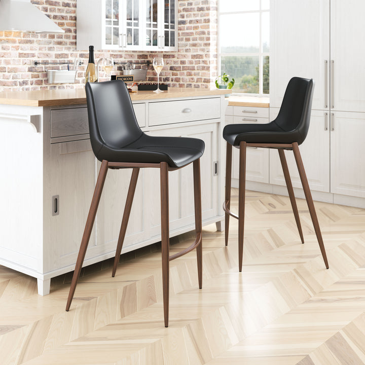 Zuo Magnus Barstool (Set of 2) Black & Walnut