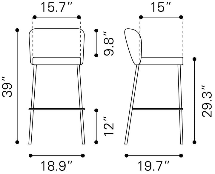 Zuo Linz Barstool (Set of 2) Cream