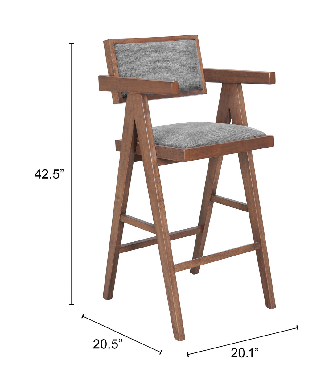 Zuo Delhi Barstool (Set of 2) Gray & Walnut