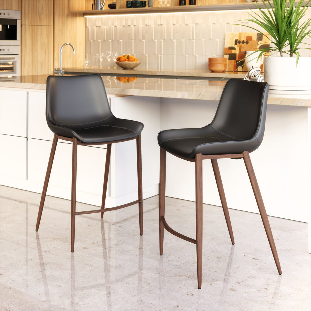Zuo Magnus Counter Stool (Set of 2) Black & Walnut