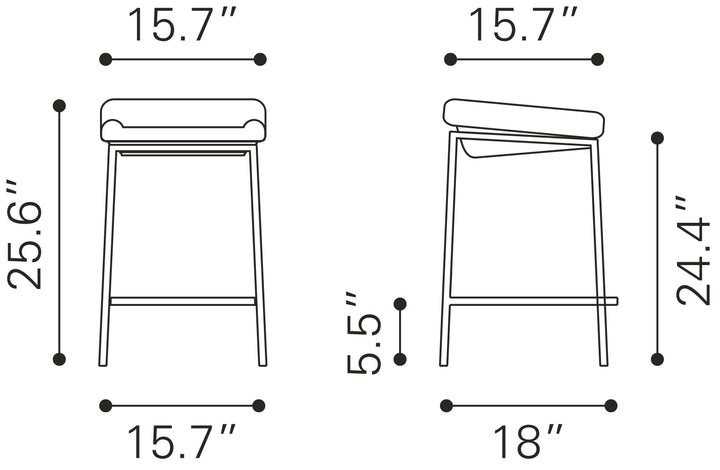 Zuo Lids Counter Stool (Set of 2) Dark Gray