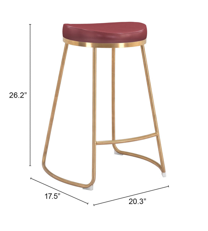 Zuo Bree Counter Stool (Set of 2) Burgundy & Gold