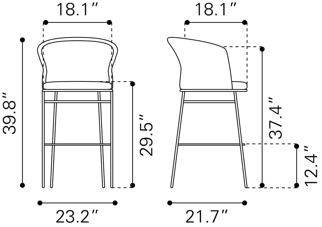 Zuo Freycinet Barstool (Set of 2) Black