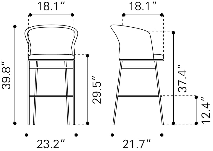 Zuo Freycinet Barstool (Set of 2) Black