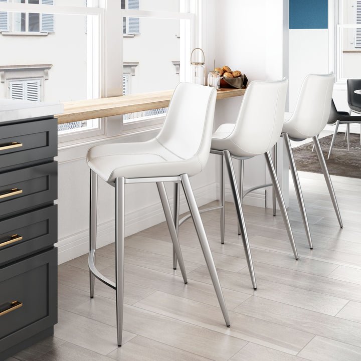 Zuo Magnus Counter Stool (Set of 2) White & Silver