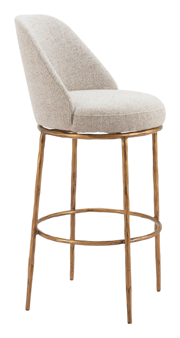 Zuo Nordhavn Swivel Barstool Beige & Gold