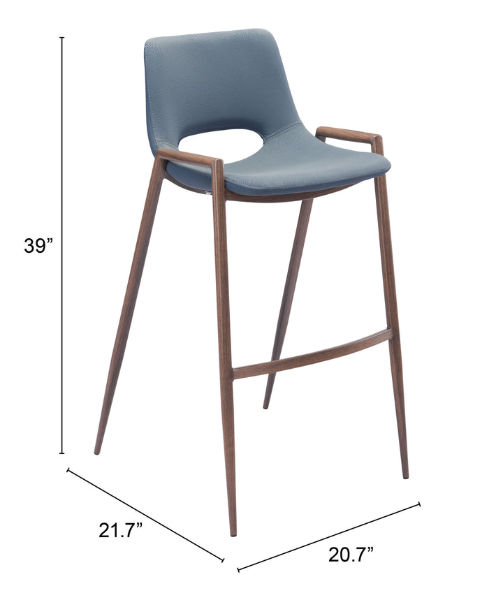 Zuo Desi Barstool (Set of 2) Azure Gray & Walnut