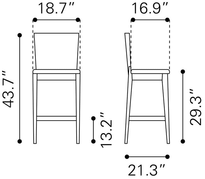 Zuo Ambrose Barstool (Set of 2) Walnut & Dark Gray