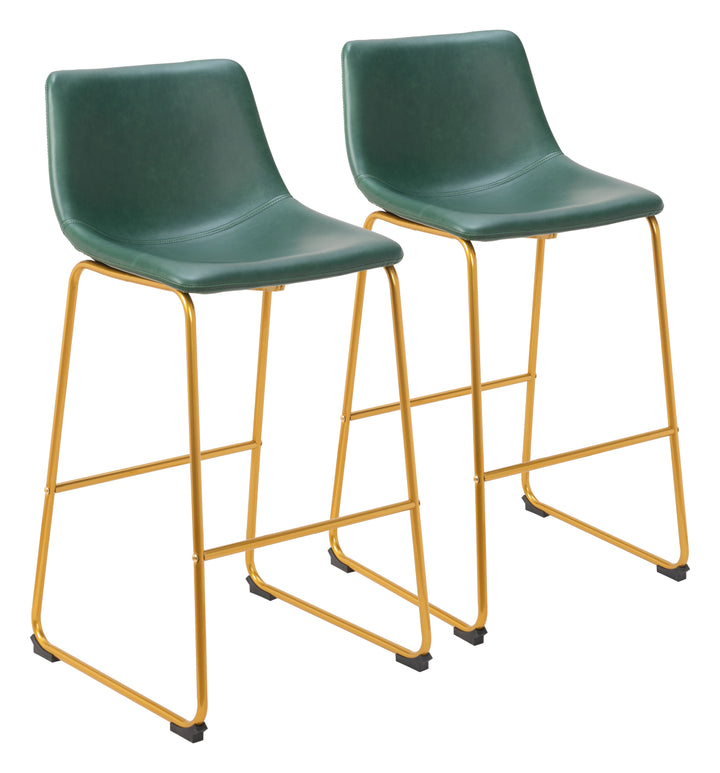 Zuo Augusta Barstool (Set of 2) Green & Gold