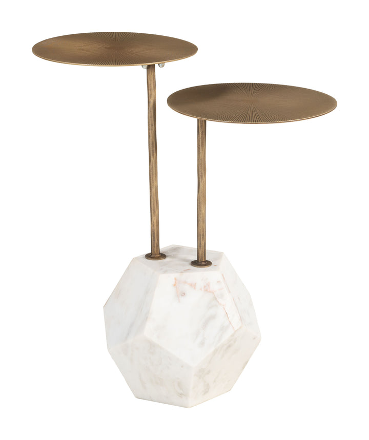 Zuo Anten Side Table Brass & White