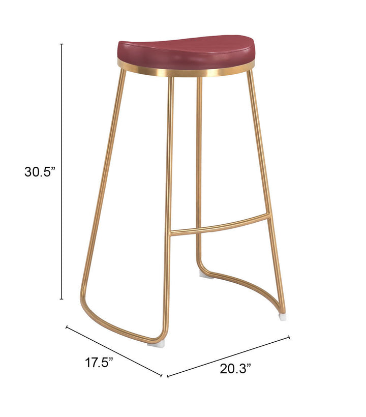 Zuo Bree Barstool (Set of 2) Burgundy & Gold