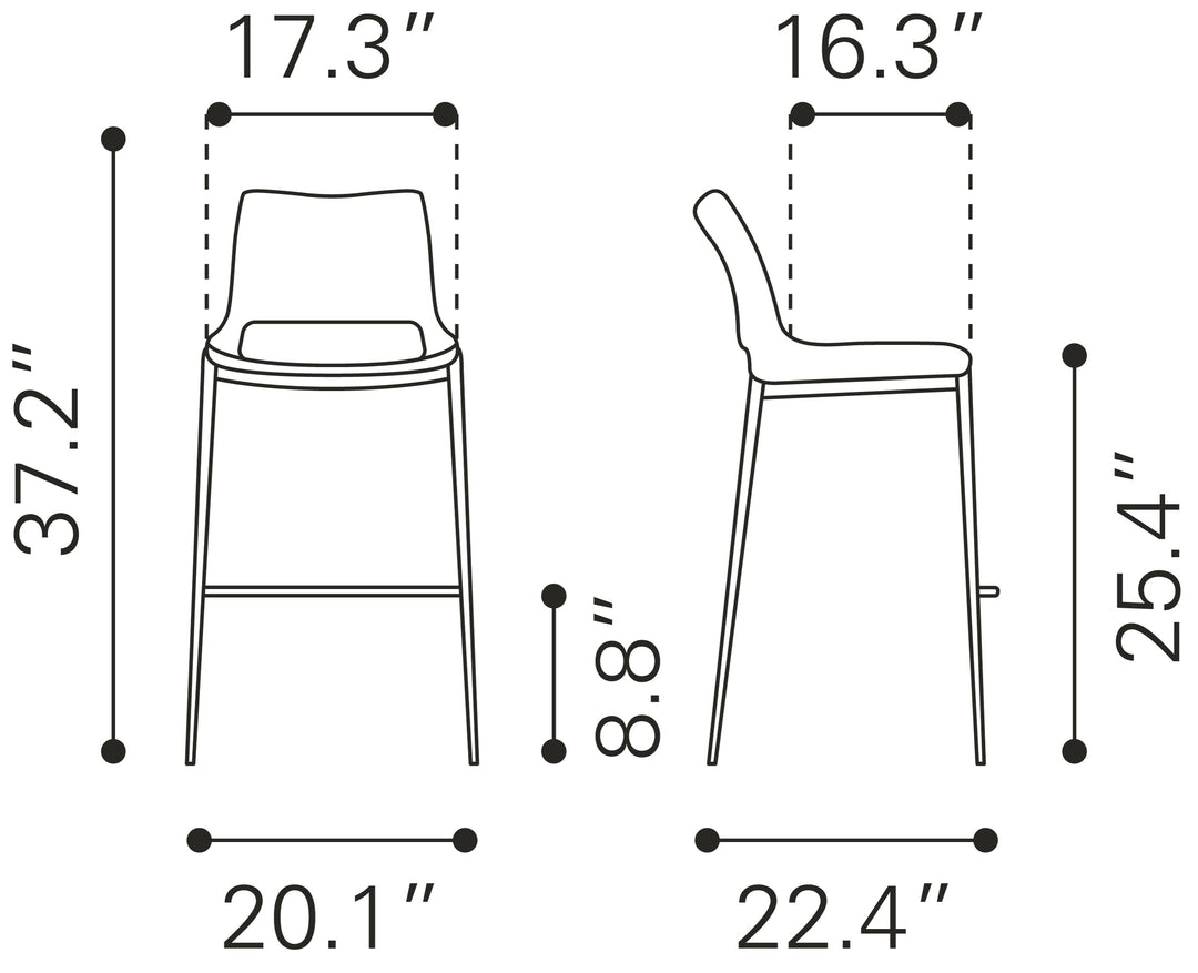 Zuo Ace Counter Stool (Set of 2) Dark Gray & Walnut